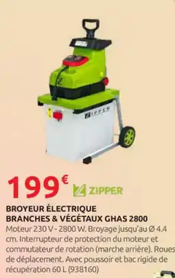 Rural Master ZIPPER Broyeur électrique branches & végétaux ghas 2800 offre