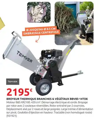 Rural Master TEMVER Broyeur thermique branches & végétaux bbv85-14tde offre