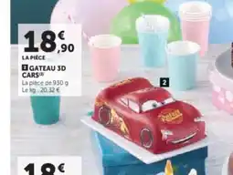 Hyper U Gateau 3d cars offre