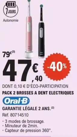 E.Leclerc Drive ORAL B Pack 2 brosses a dent electriques offre