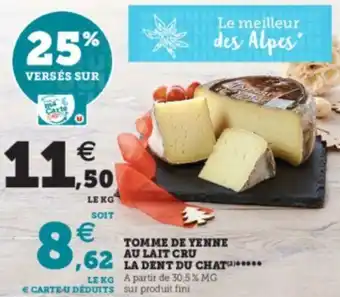 Super U Tomme de yenne au laitt cru offre