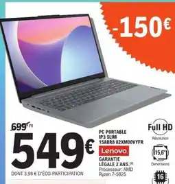 E.Leclerc PC PORTABLE IP3 SLIM 15ABR8 82XM00VYFR offre