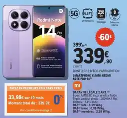 E.Leclerc SMARTPHONE XIAOMI REDMI NOTE PRO 14 offre