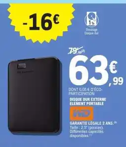 E.Leclerc DISQUE DUR EXTERNE ELEMENT PORTABLE offre