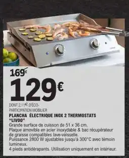 E.Leclerc PLANCHA ÉLECTRIQUE INOX 2 THERMOSTATS LIVOO offre