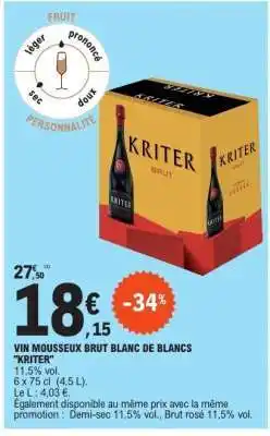 E.Leclerc VIN MOUSSEUX BRUT BLANC DE BLANCS “KRITER” offre
