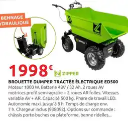 Rural Master ZIPPER Brouette dumper tractée électrique ed500 offre