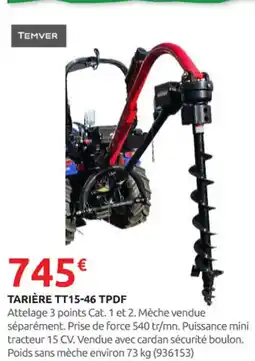 Rural Master TEMVER Tarière tt15-46 tpdf offre