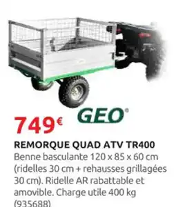 Rural Master GEO Remorque quad atv tr400 offre