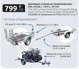 Rural Master LIDER Remorque châssis nu transformable dim. utiles l. 178 x l. 167 cm offre