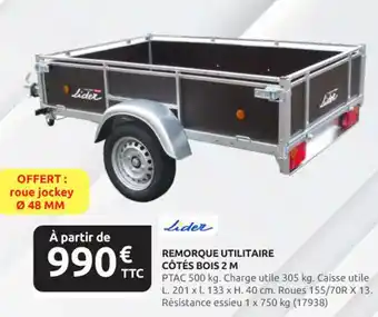 Rural Master LIDER Remorque utilitaire côtés bois 2 m offre