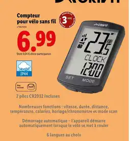 Lidl Crivit Compteur pour vélo sans fil offre