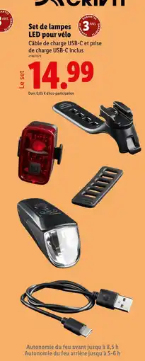 Lidl Crivit Set de lampes LED pour vélo offre