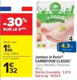 Cora x Carrefour Jambon le paris carrefour classic offre