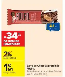 Cora x Carrefour FULFIL Barre de Chocolat protéinée offre