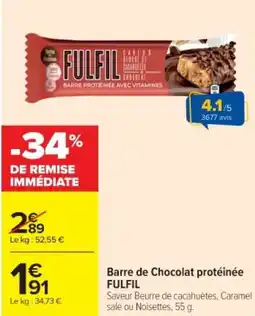 Cora x Carrefour Barre de chocolat protéinée fulfil offre