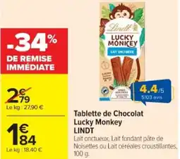 Cora x Carrefour LINDT Tablette de Chocolat Lucky Monkey offre