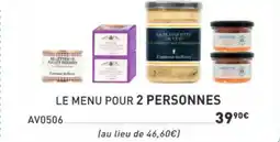 Comtesse du Barry Le menu pour 2 personnes offre