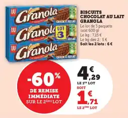 Hyper U Biscuits chocolat au lait granola offre