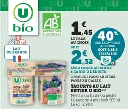 Hyper U Yaourts au lait entier u bio offre