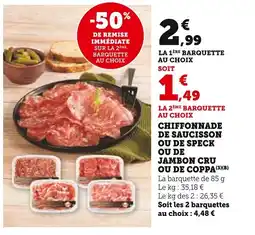 Super U Chiffonnade de saucisson ou de speck ou de jambon cru ou de coppa offre