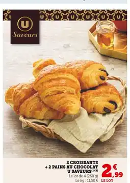 Super U 2 croissants + 2 pains au chocolat offre