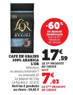 Hyper U Cafe en grains 100% arabica l'or offre