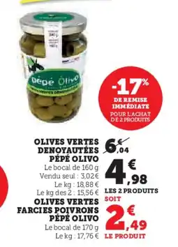 Hyper U Olives vertes denoyautées pépé olivo offre
