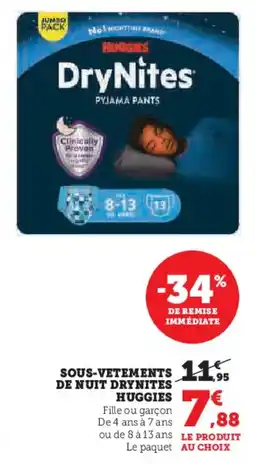 Hyper U Sous-vetements de nuit drynites huggies offre