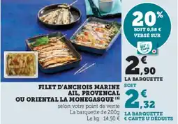 Hyper U Filet d'anchois marine ail provencal ou oriental la monegasque offre