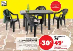Hyper U Ensemble table et 4 fauteuils empilables offre