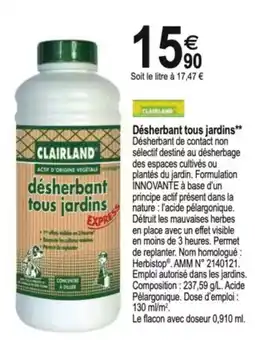Tridôme CLAIRLAND Désherbant tous jardin offre