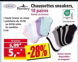Norma Ronley Chaussettes sneakers, 10 paires femme ou homme offre