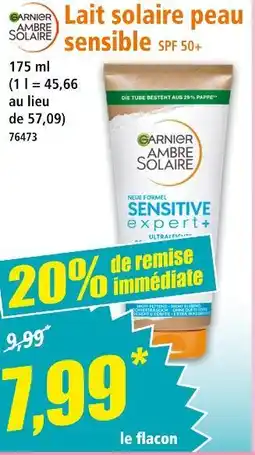Norma Garnier Ambre Solaire Lait solaire peau sensible SPF 50+ offre