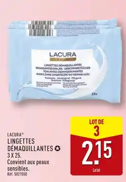 ALDI LACURA Lingettes démaquillantes 3 x 25 offre