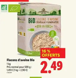 Lidl CROWNFIELD Flocons d'avoine Bio offre