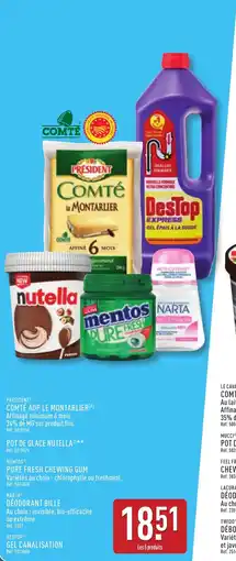 ALDI Comté aop le montarlier pot de glace nutella pure fresh chewing gum déodorant bille gel canalisation offre