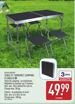 ALDI Table et tabouret camping pliables offre
