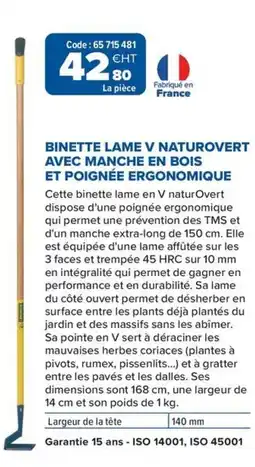 Prolians Binette lame v naturovert avec manche en bois et poignée ergonomique offre