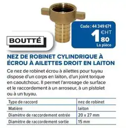 Prolians BOUTTÉ Nez de robinet cylindrique à écrou à ailettes droit en laiton offre