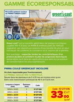 Prolians Pmma coulé greencast incolore offre