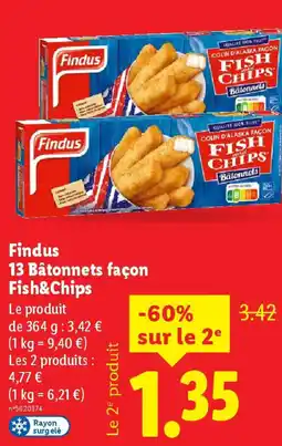 Lidl FINDUS 13 Bâtonnets façon Fish&Chips offre