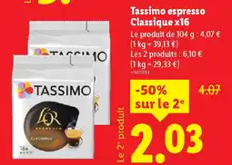 Lidl TASSIMO espresso Classique x16 offre
