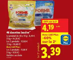 Lidl FORMIL 46 dosettes lessive FORMIL offre