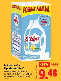 Lidl LE CHAT lessive liquide sensitive offre