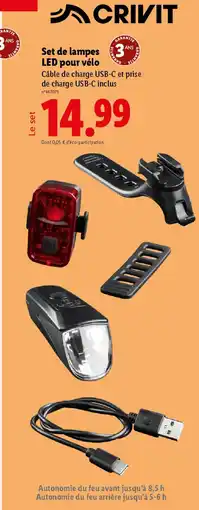 Lidl CRIVIT Set de lampes 3 LED pour vélo offre