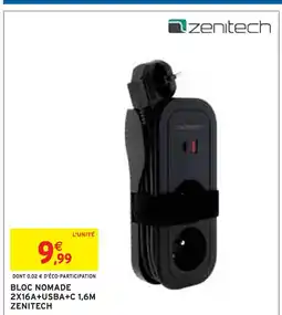 Intermarché Zenitech Bloc nomade 2x16a+usba+c, 1,6m offre
