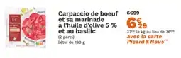 Picard Carpaccio de boeuf et sa marinade à l'huile d'olive 5% et au basilic offre