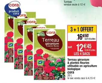 Cora x Carrefour Terreau géranium & plantes fleuries utilisable en agriculture biologique offre