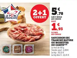 U Express Saucisson sec tranché nature ou noisettes offre